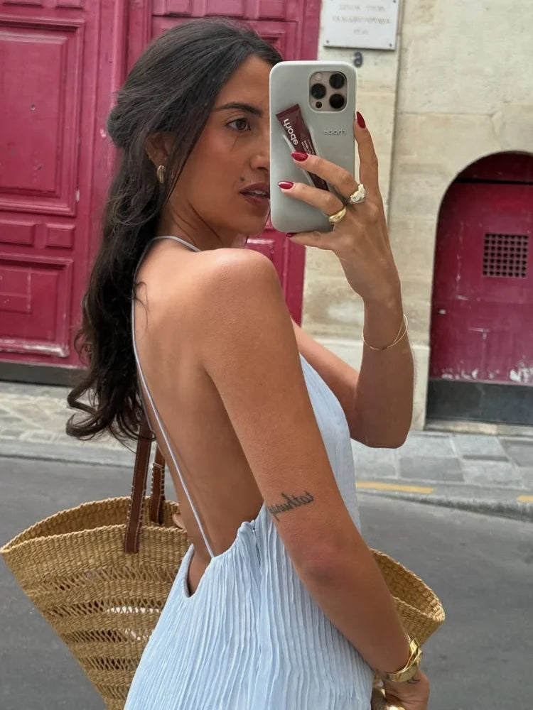 Clara | Robe Maxi Spaghetti Plissée Fluide Élégante