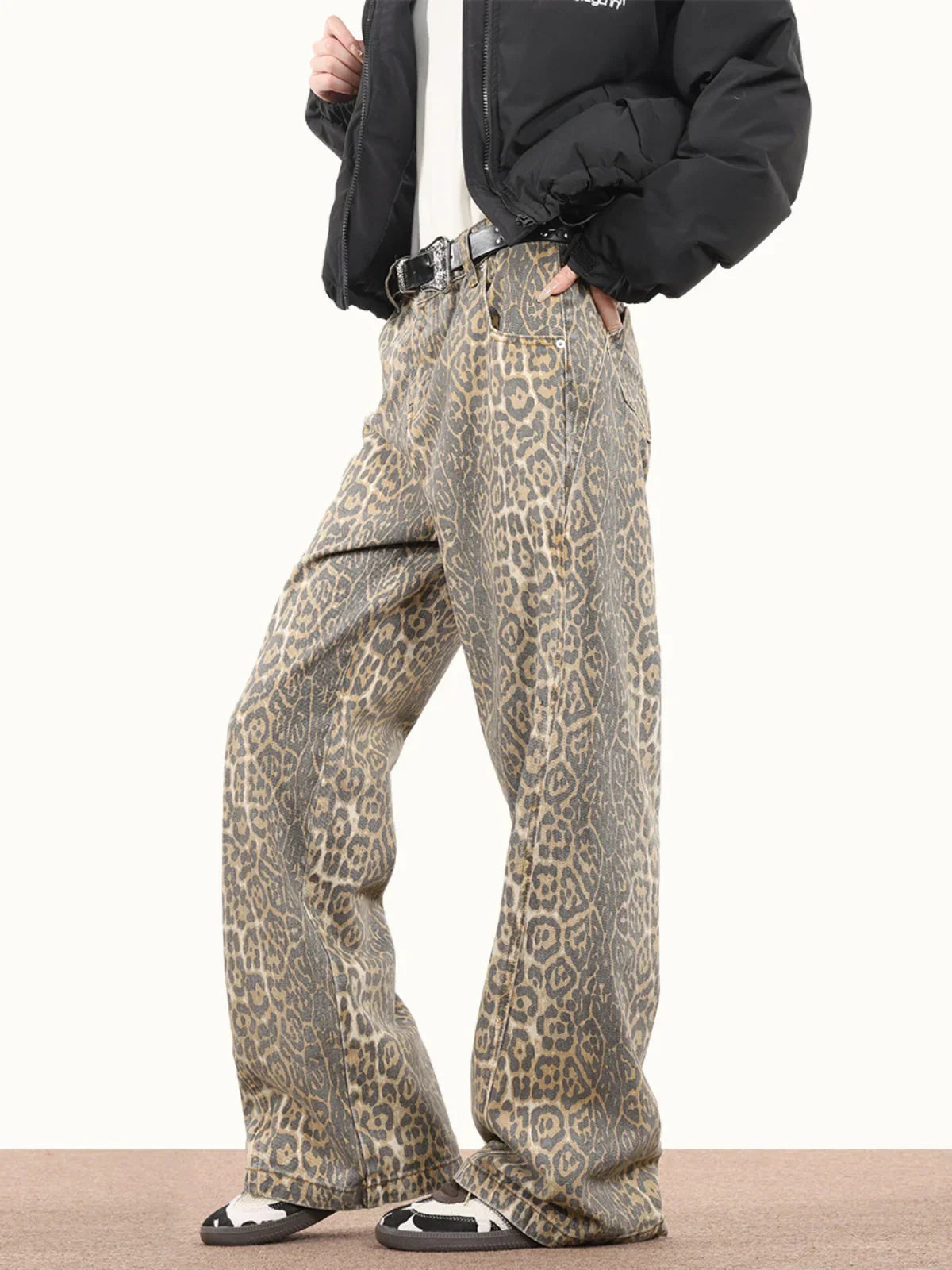 Jean Vintage Imprimé Léopard Tendance Printemps