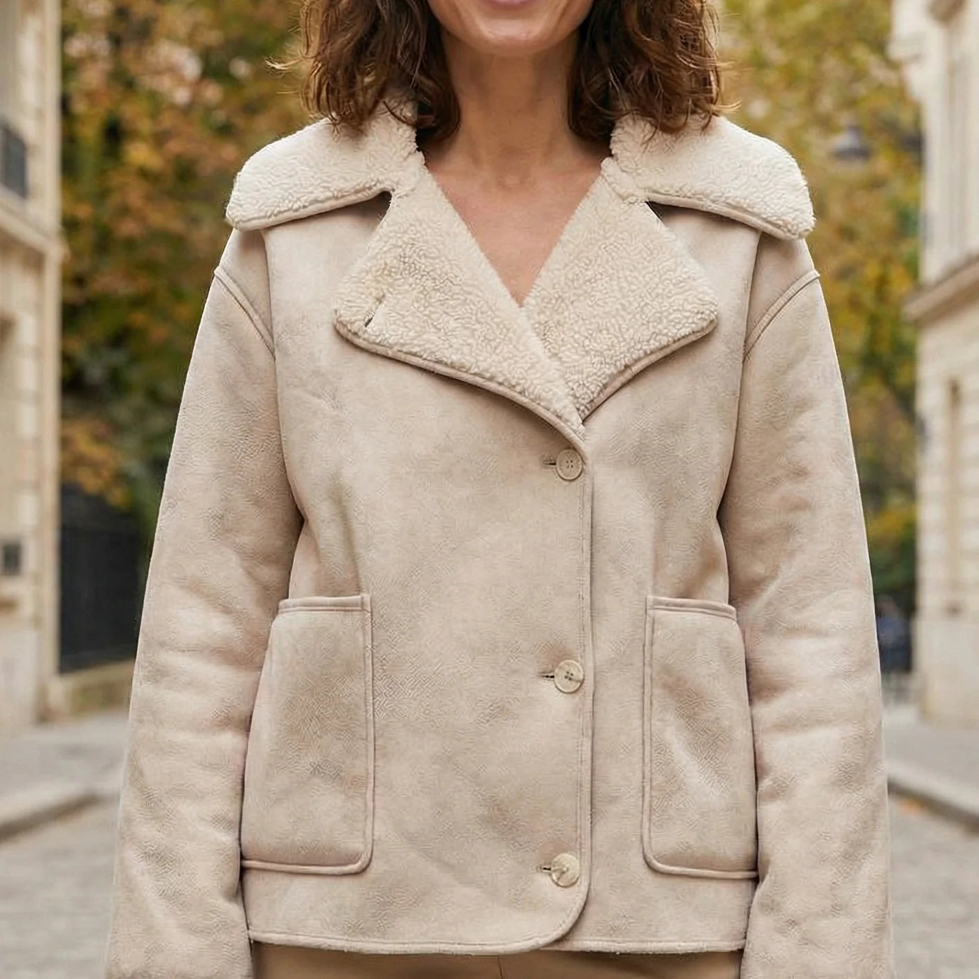 Veste Oversize à Col Réversible en Fausse Fourrure