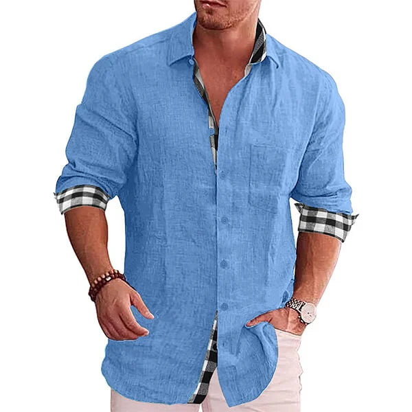 Fabien - Chemise en Lin Élégante Manches Longues Homme – Bleu Ciel