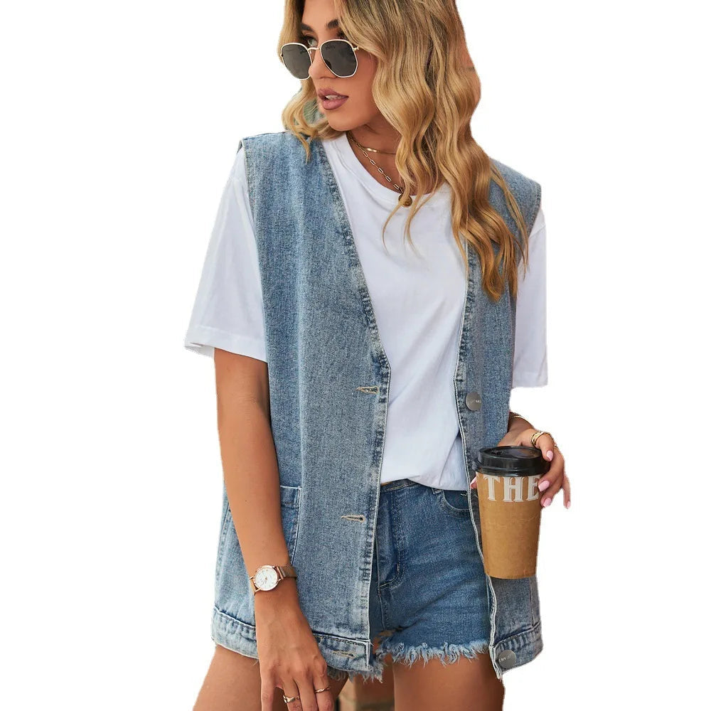 Claire | Gilet en Denim Minimaliste Décontracté Élégant
