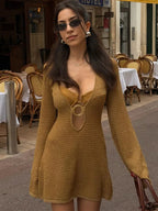 Emma | Robe Mini V-Neck Tricot Creux Tendance Élégant