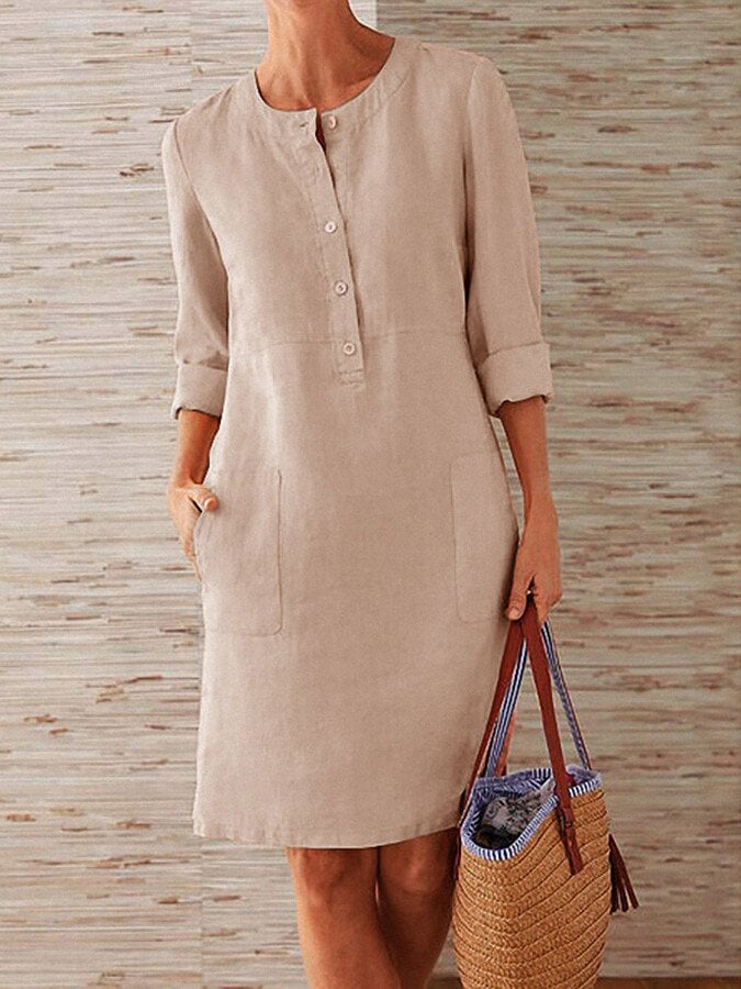 Robe Femme En Lin Boutonnée Manches Longues - Bérénice – Orange
