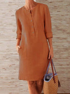 Robe Femme En Lin Boutonnée Manches Longues - Bérénice