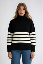 Camille | Pull à Col Montant Rayé Tendance Élégant
