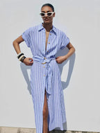 Chloé | Robe Maxi en Lin Rayé Tendance Été Élégant