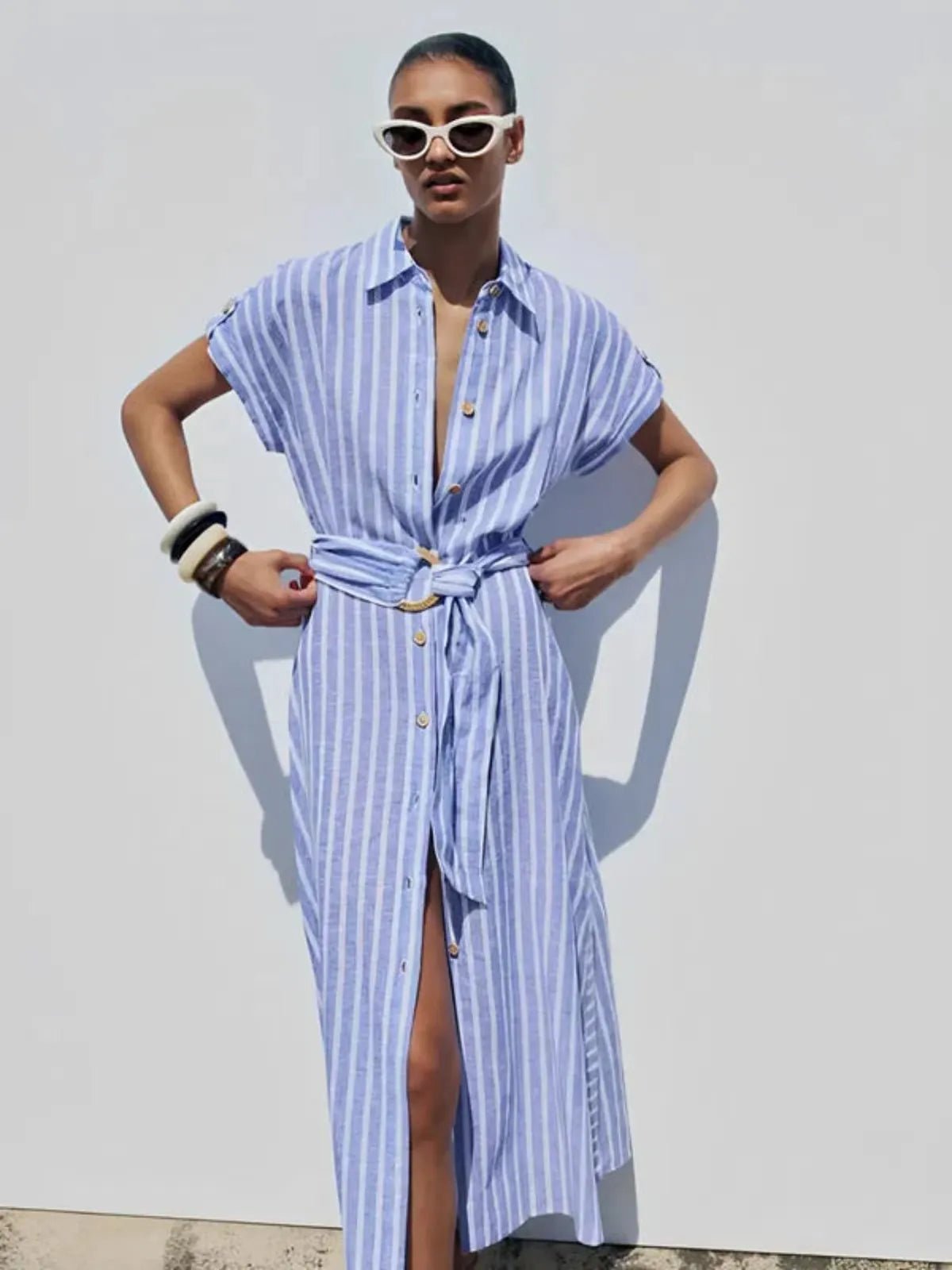 Chloé | Robe Maxi en Lin Rayé Tendance Été Élégant