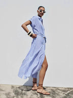 Chloé | Robe Maxi en Lin Rayé Tendance Été Élégant