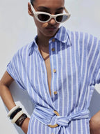 Chloé | Robe Maxi en Lin Rayé Tendance Été Élégant