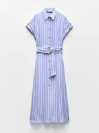 Chloé | Robe Maxi en Lin Rayé Tendance Été Élégant