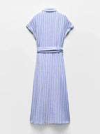 Chloé | Robe Maxi en Lin Rayé Tendance Été Élégant