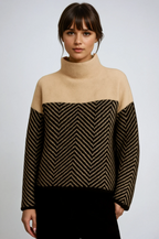 Émilie | Pull Col Roulé Chevron Tendance Éclatant