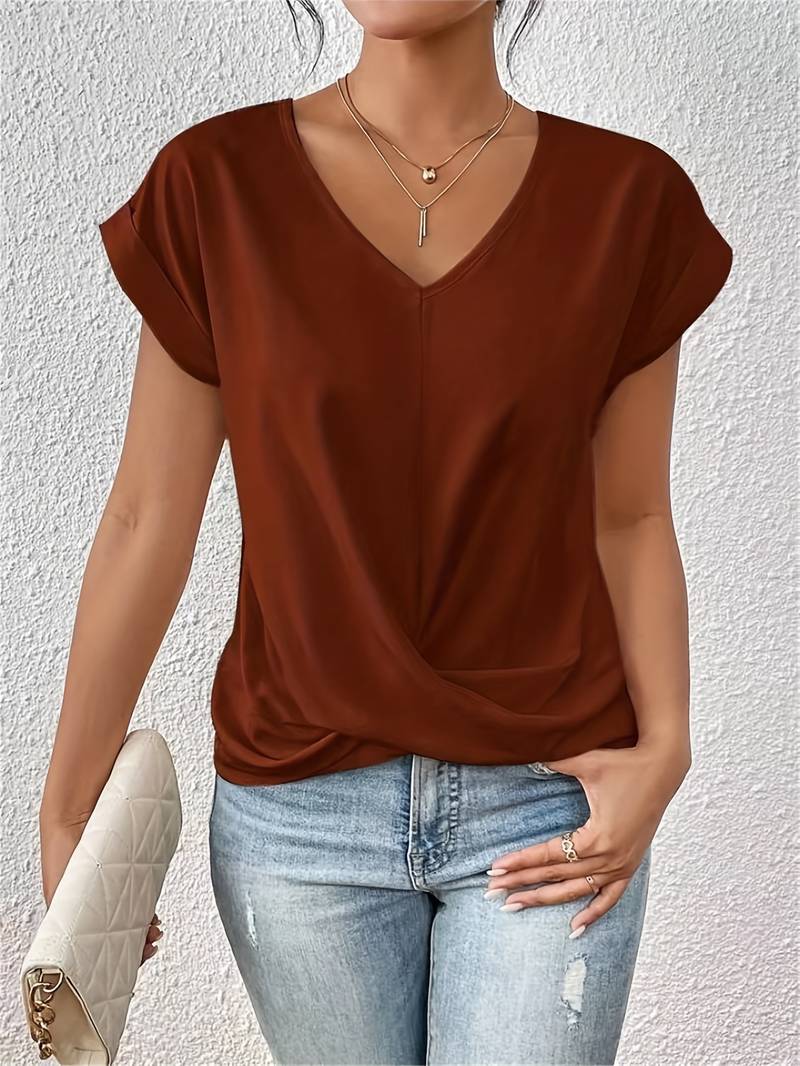 Agathe - Top Fluide Col V Drapé Femme