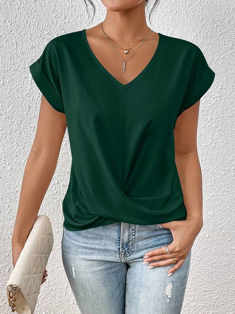 Agathe - Top Fluide Col V Drapé Femme