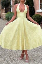 Triana | Robe Midi de Mariage Jaune Tendance Élégante