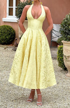 Triana | Robe Midi de Mariage Jaune Tendance Élégante