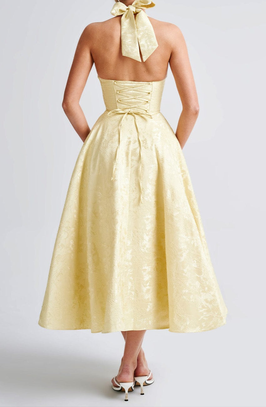Triana | Robe Midi de Mariage Jaune Tendance Élégante