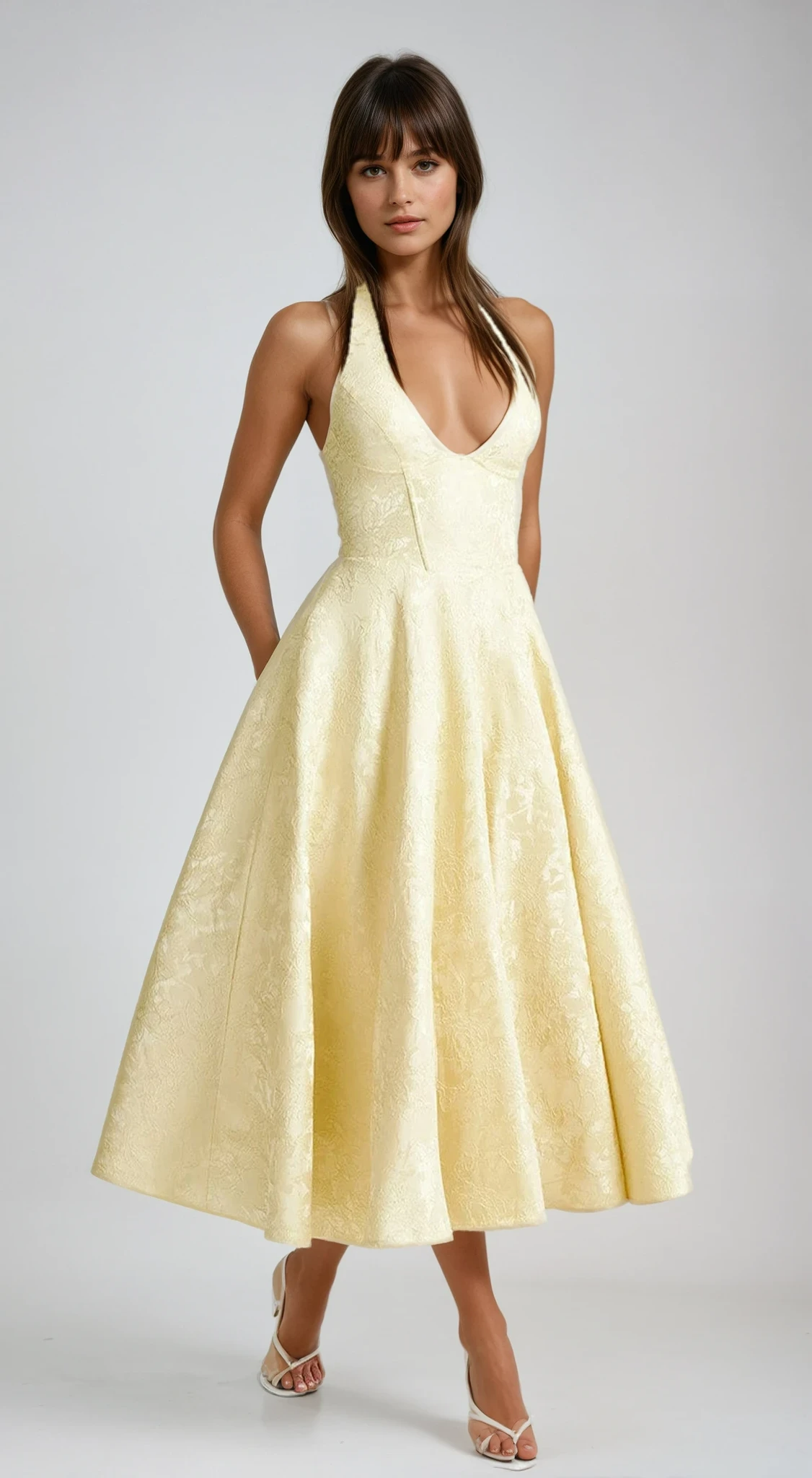 Triana | Robe Midi de Mariage Jaune Tendance Élégante