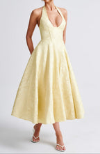 Triana | Robe Midi de Mariage Jaune Tendance Élégante