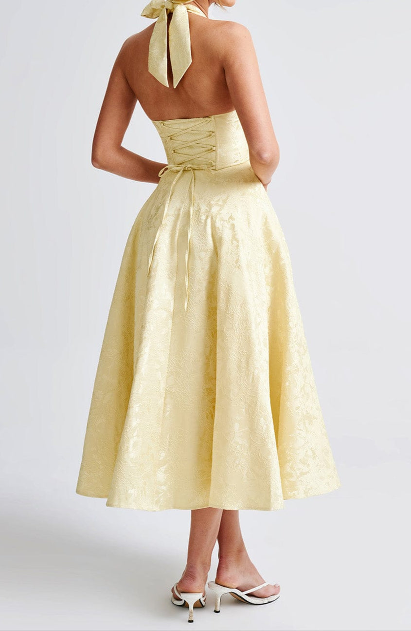 Triana | Robe Midi de Mariage Jaune Tendance Élégante