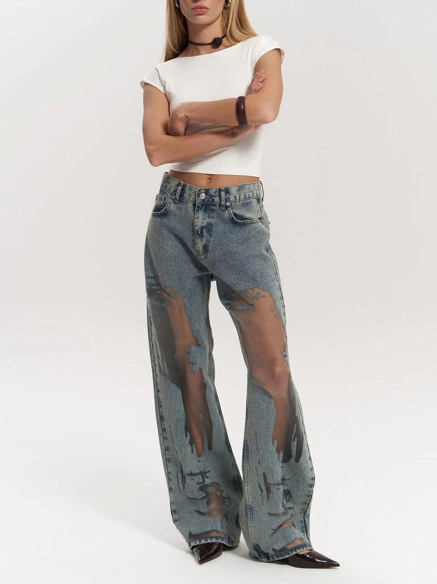 Jean Large à Taille Haute Tendance Printemps