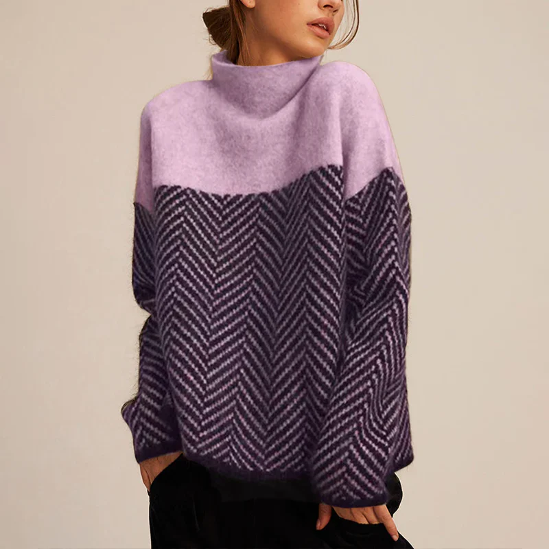 Émilie | Pull Col Roulé Chevron Tendance Éclatant