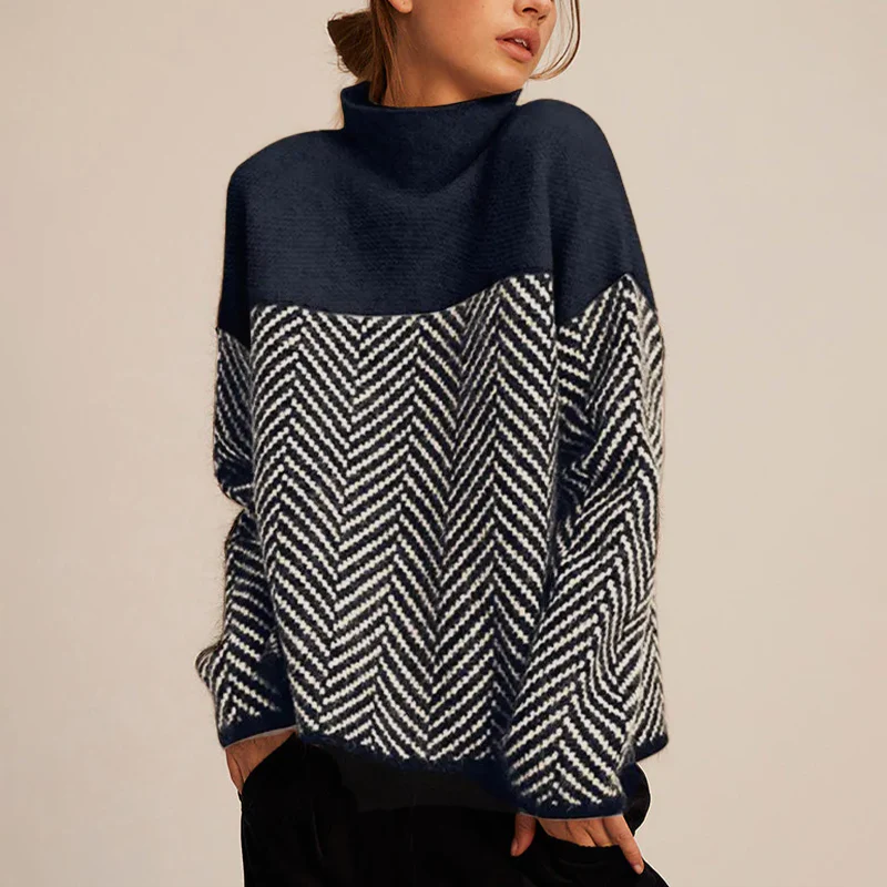 Émilie | Pull Col Roulé Chevron Tendance Éclatant