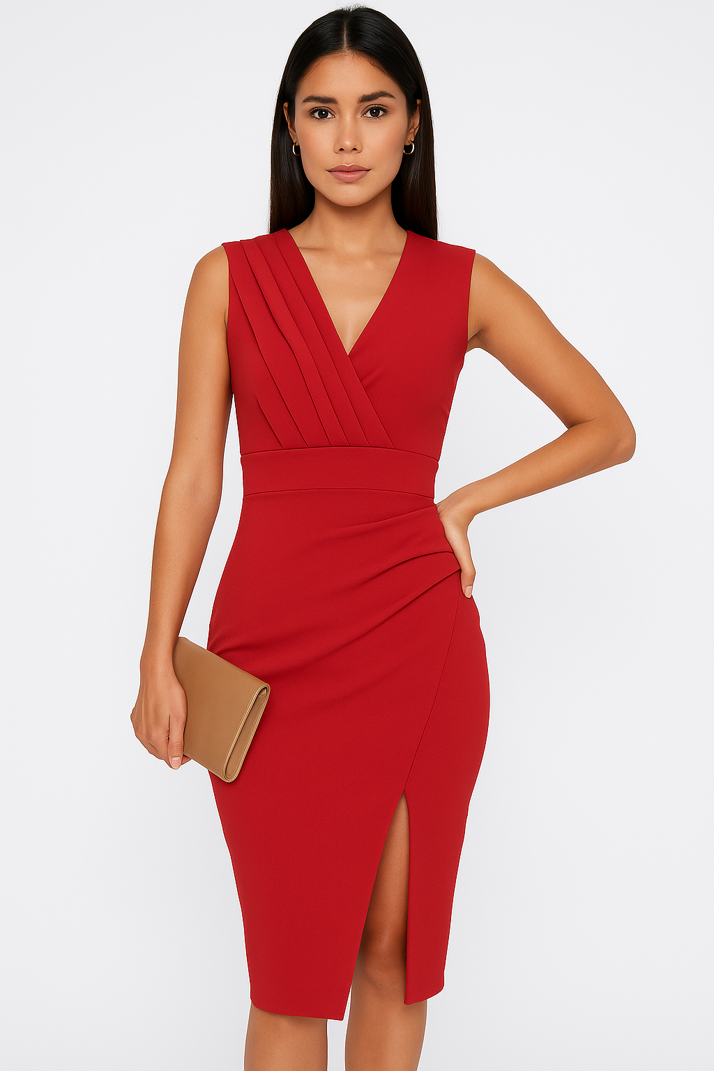 Claire | Robe Midi Moulante Décolleté Tendance Élégant