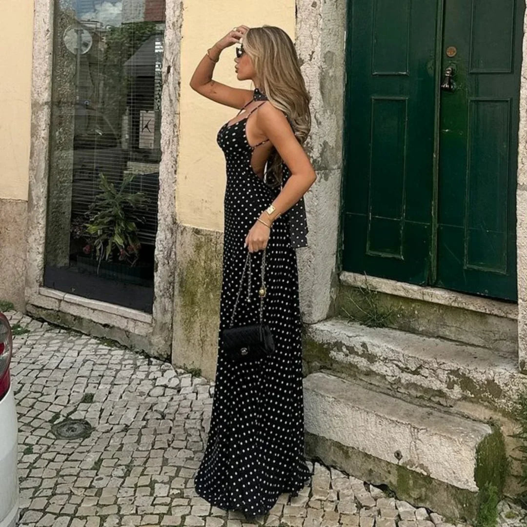 Camille | Robe Maxi V-Cou à Pois Tendance Élégant