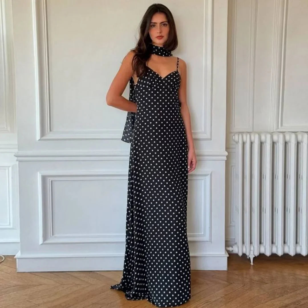 Camille | Robe Maxi V-Cou à Pois Tendance Élégant