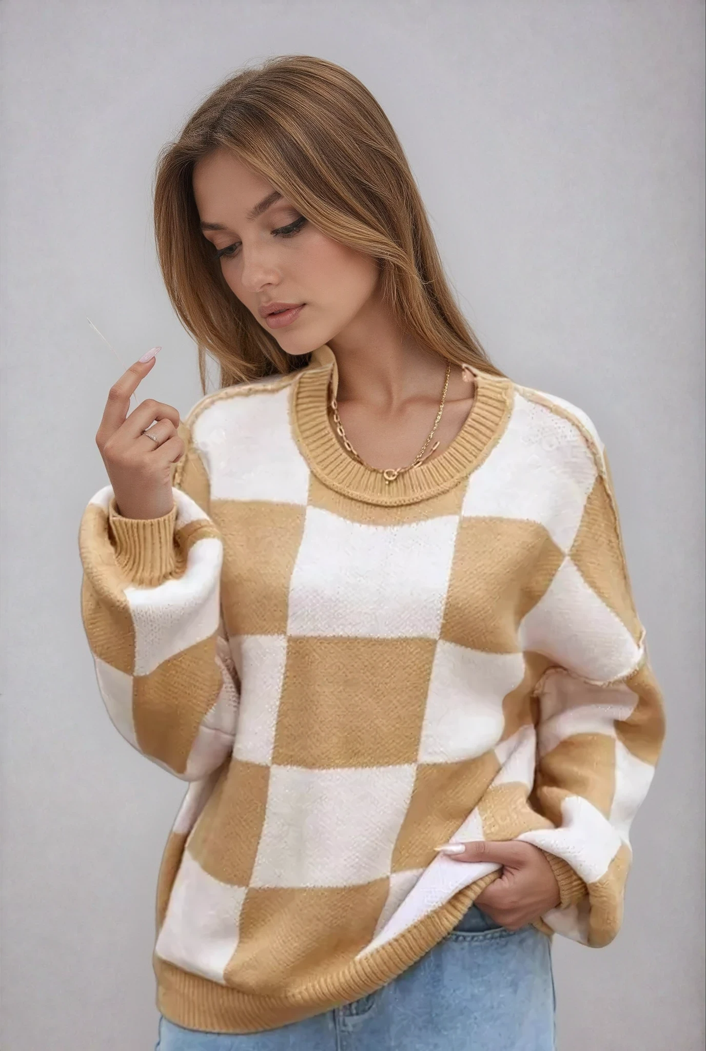 Camille | Pull en Tricot Damier Tendance Printanier
