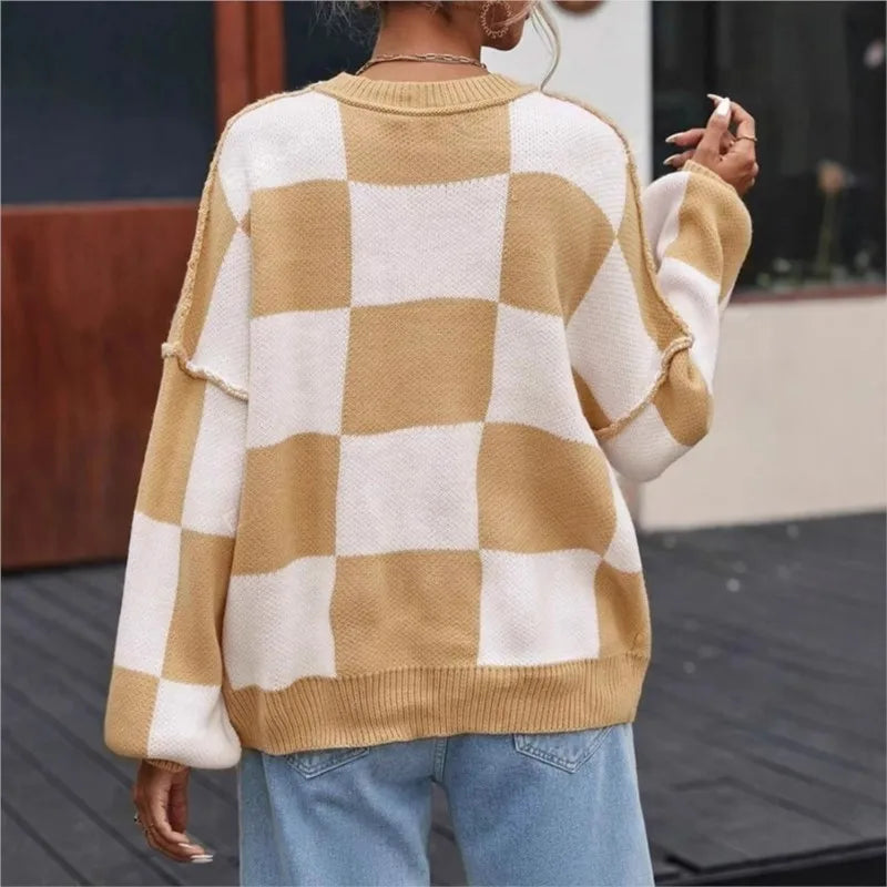 Camille | Pull en Tricot Damier Tendance Printanier