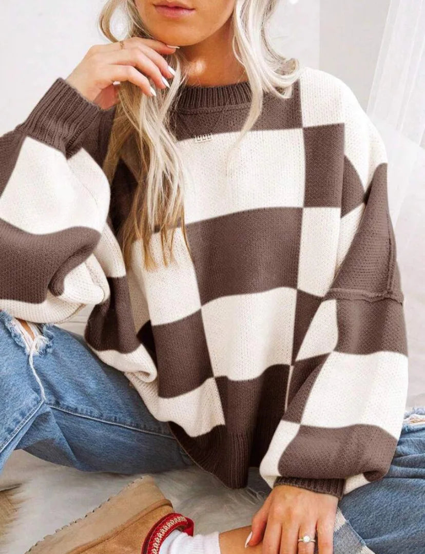 Camille | Pull en Tricot Damier Tendance Printanier