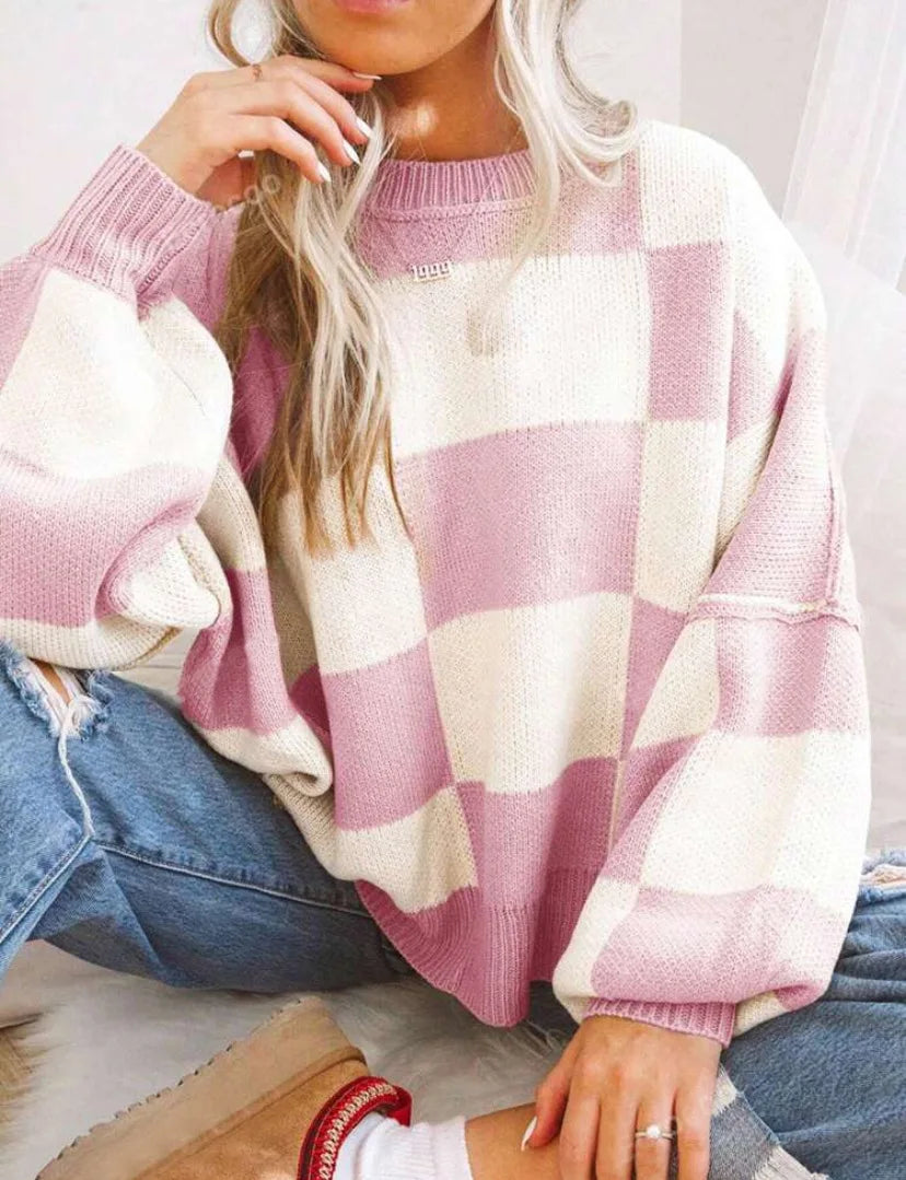 Camille | Pull en Tricot Damier Tendance Printanier