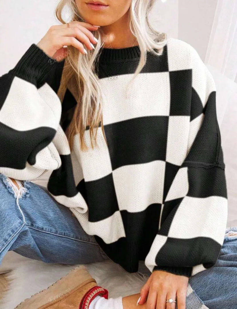 Camille | Pull en Tricot Damier Tendance Printanier