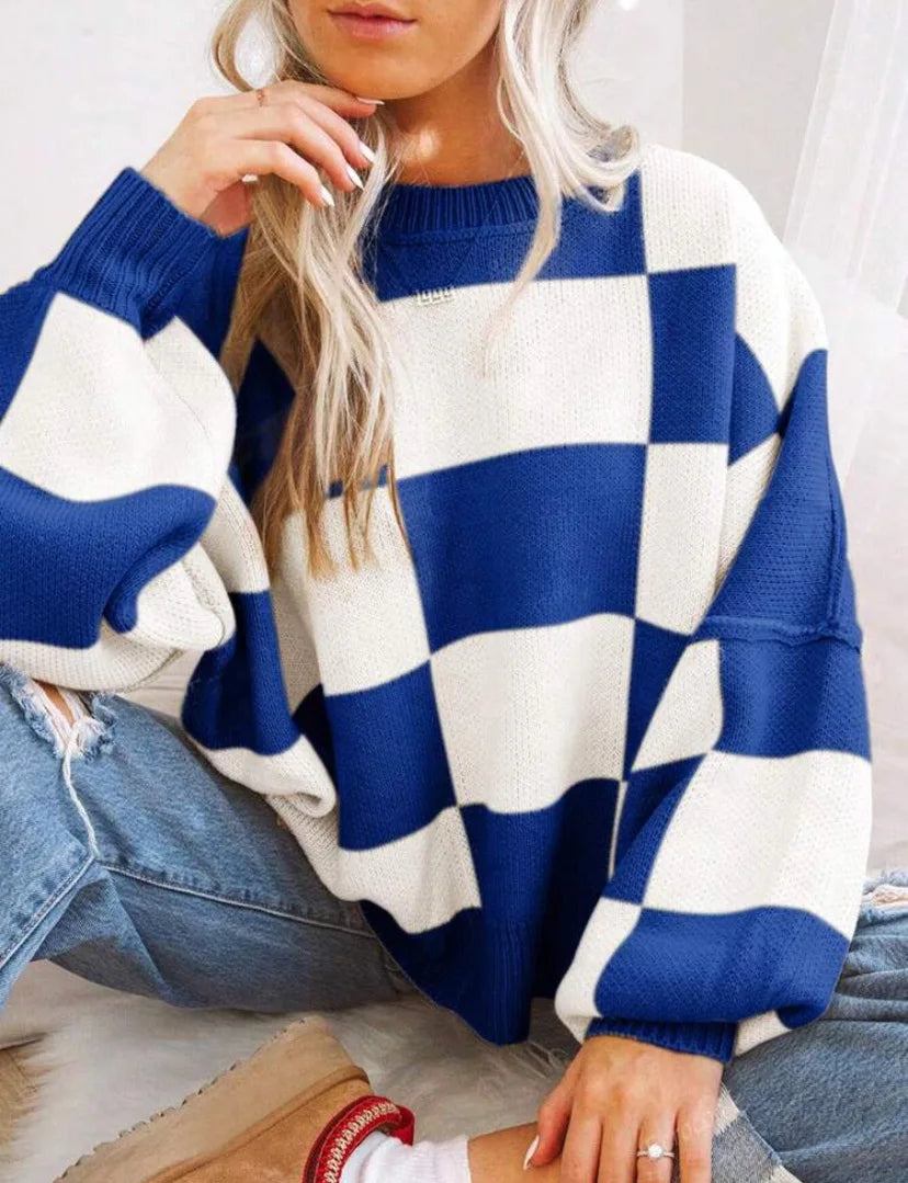 Camille | Pull en Tricot Damier Tendance Printanier