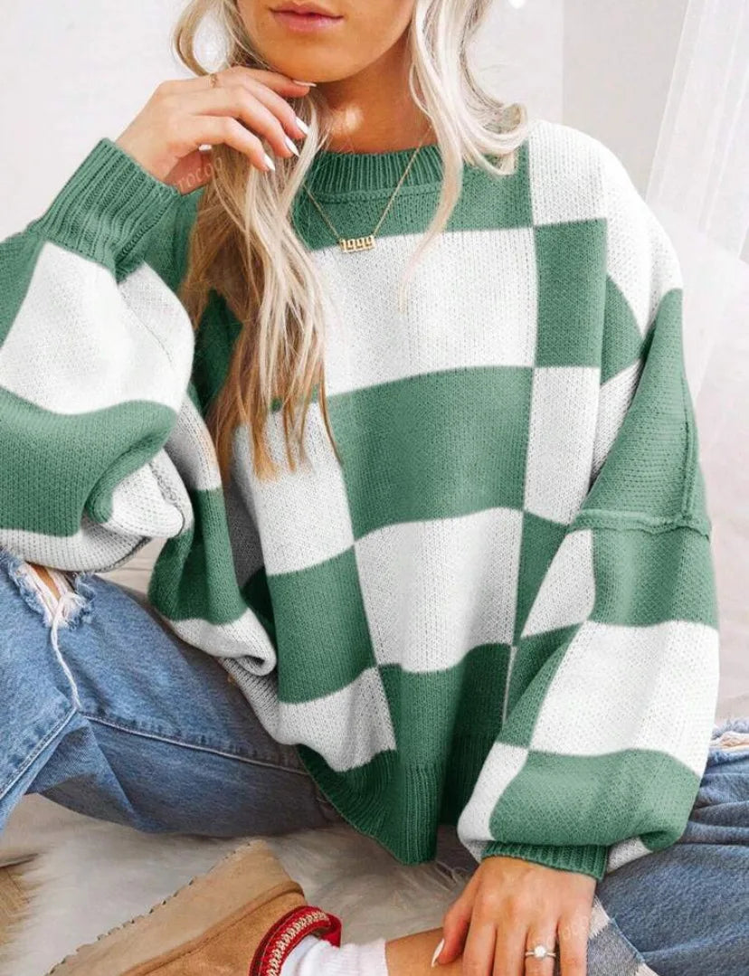 Camille | Pull en Tricot Damier Tendance Printanier