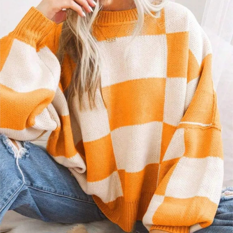 Camille | Pull en Tricot Damier Tendance Printanier