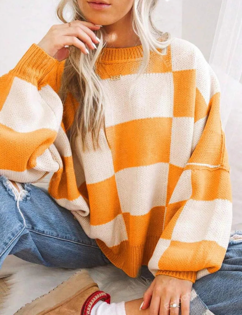 Camille | Pull en Tricot Damier Tendance Printanier