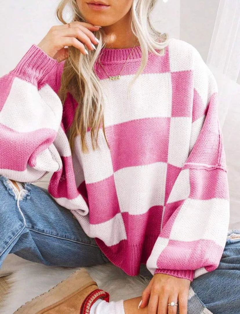 Camille | Pull en Tricot Damier Tendance Printanier