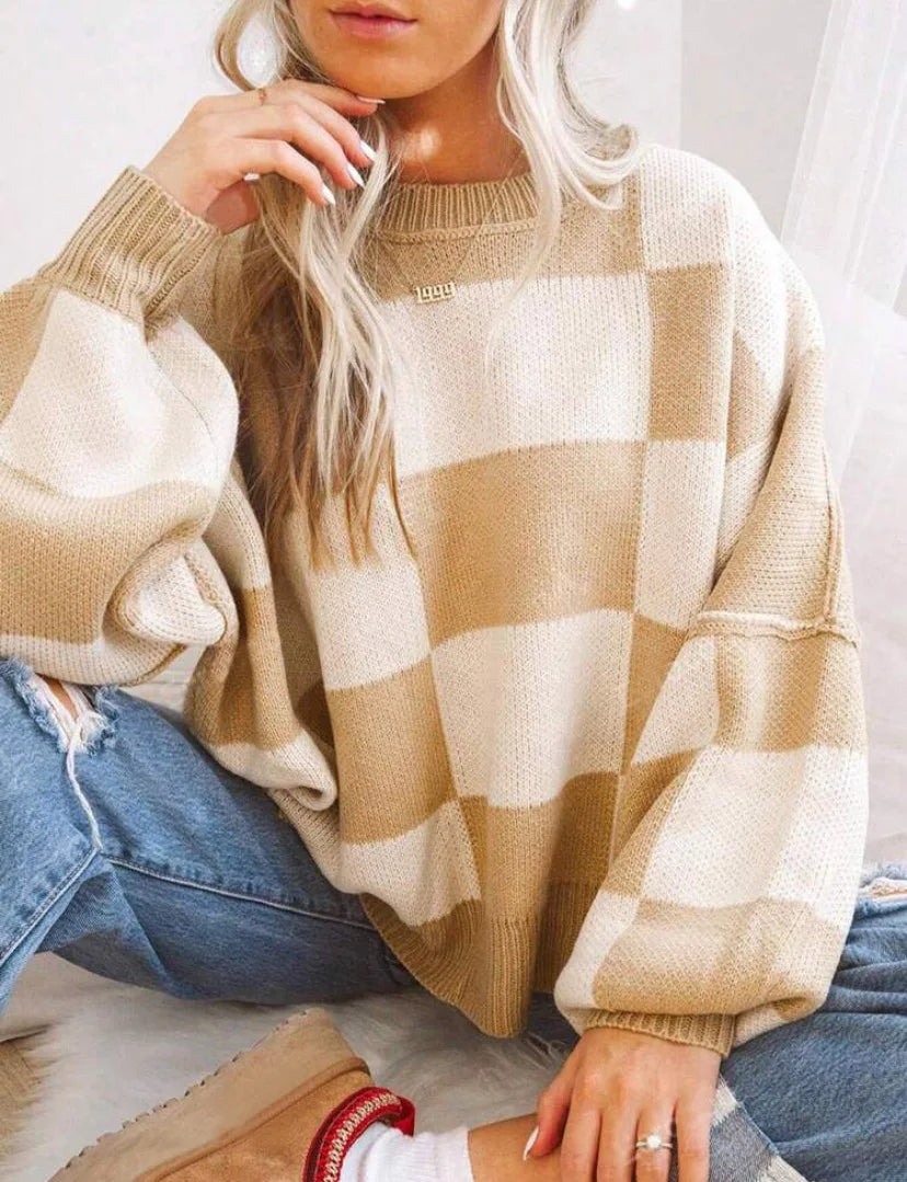 Camille | Pull en Tricot Damier Tendance Printanier