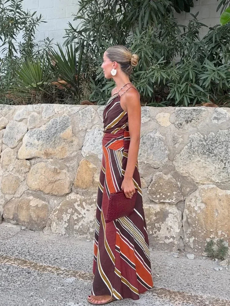 Camille | Robe Maxi Halter Style Fluide Tendance Éclatant