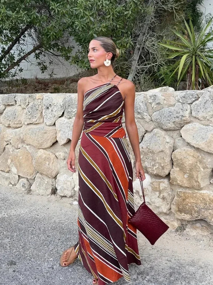 Camille | Robe Maxi Halter Style Fluide Tendance Éclatant