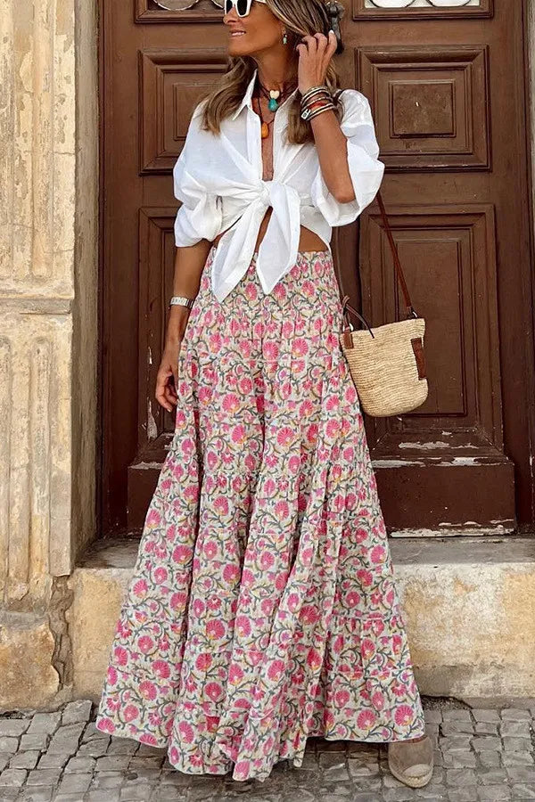 Jupe Maxi Bohème à Imprimé Floral Tendance