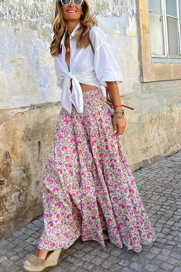Jupe Maxi Bohème à Imprimé Floral Tendance
