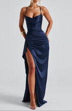 Camille | Robe Maxi Soirée Bleu Marine Tendance Élégante