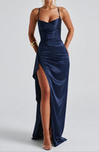 Camille | Robe Maxi Soirée Bleu Marine Tendance Élégante