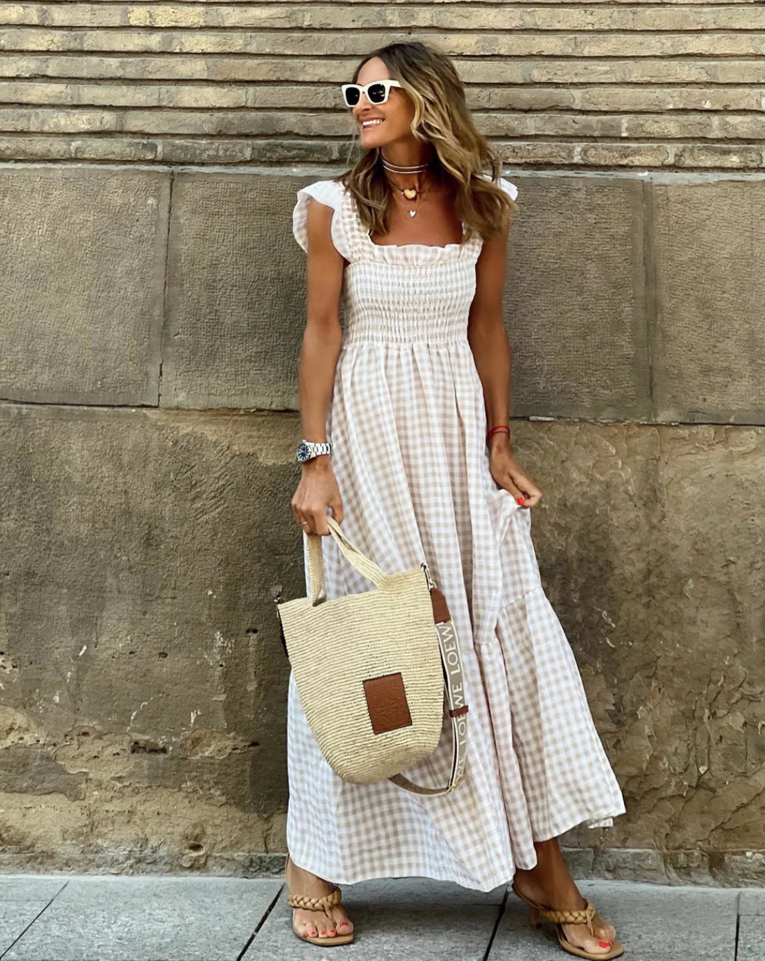 Claire | Robe Maxi à Carreaux Chic Printanier