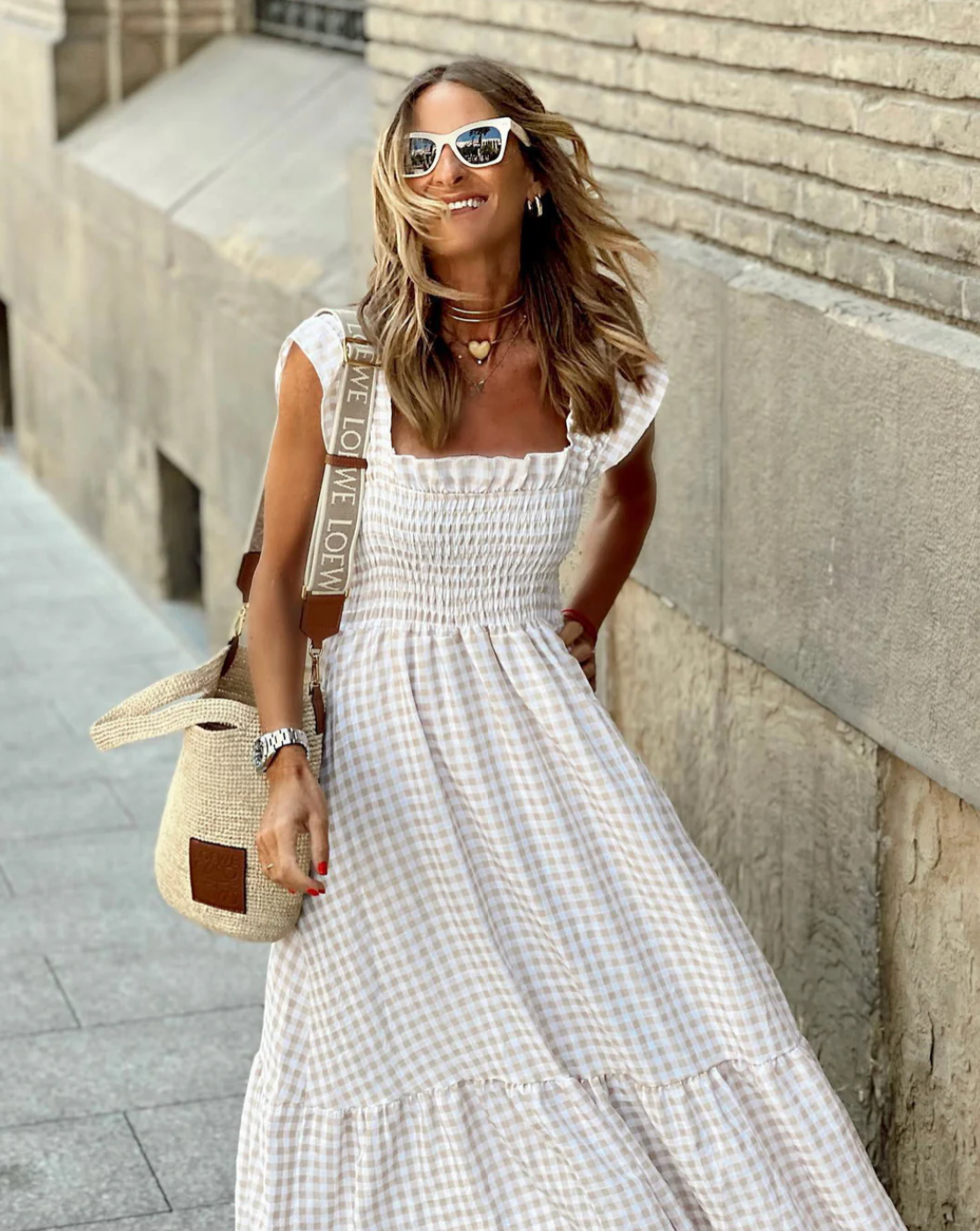 Claire | Robe Maxi à Carreaux Chic Printanier
