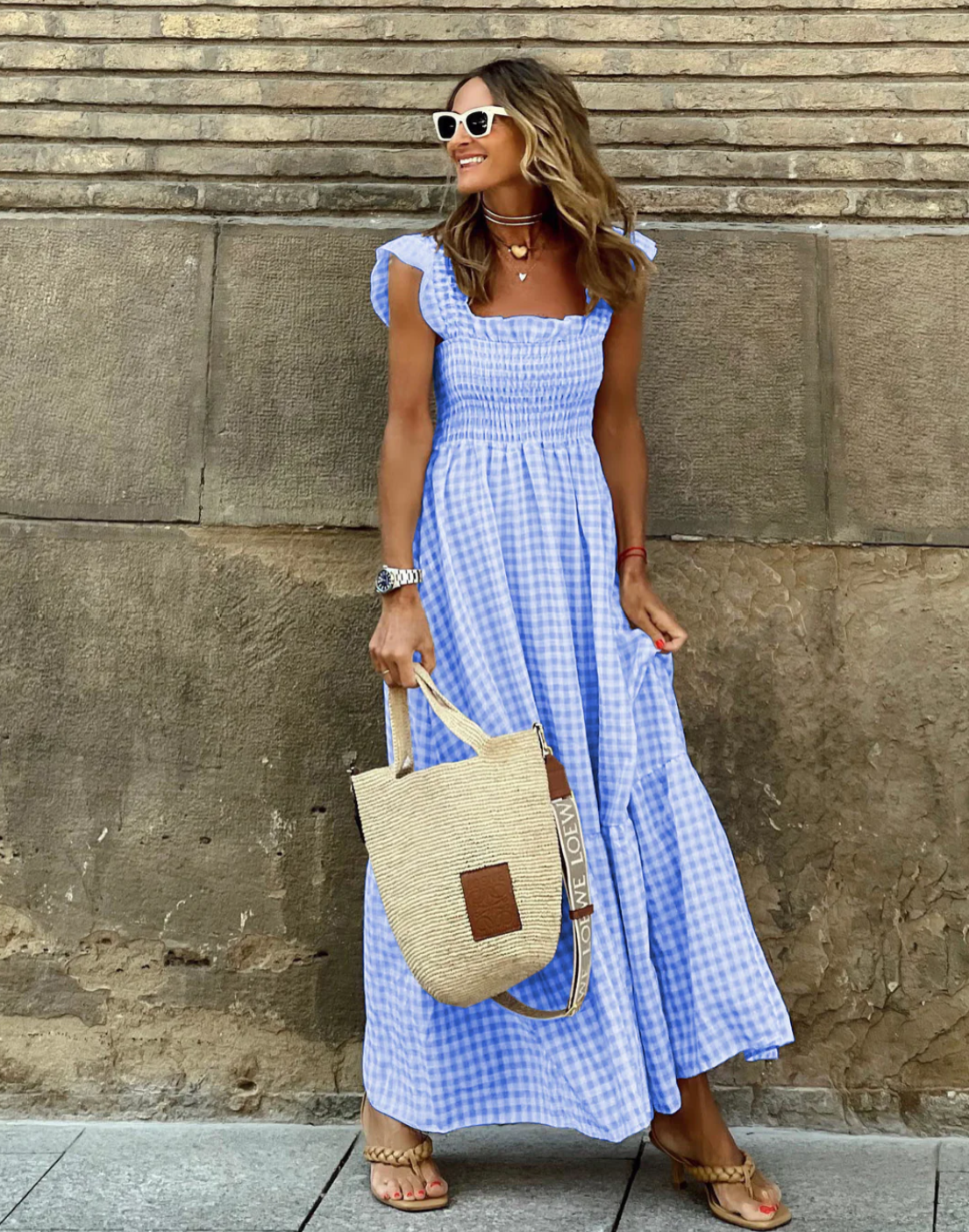 Claire | Robe Maxi à Carreaux Chic Printanier